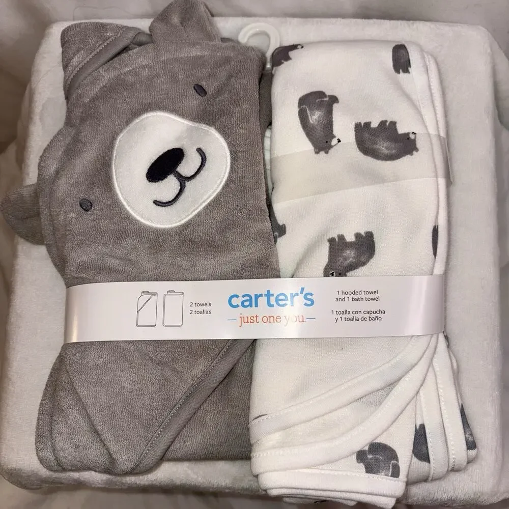 Carter’s 2-Pack Towel Set Bear Hooded Towel + Bath Towel Baby Toddler Kids NEW